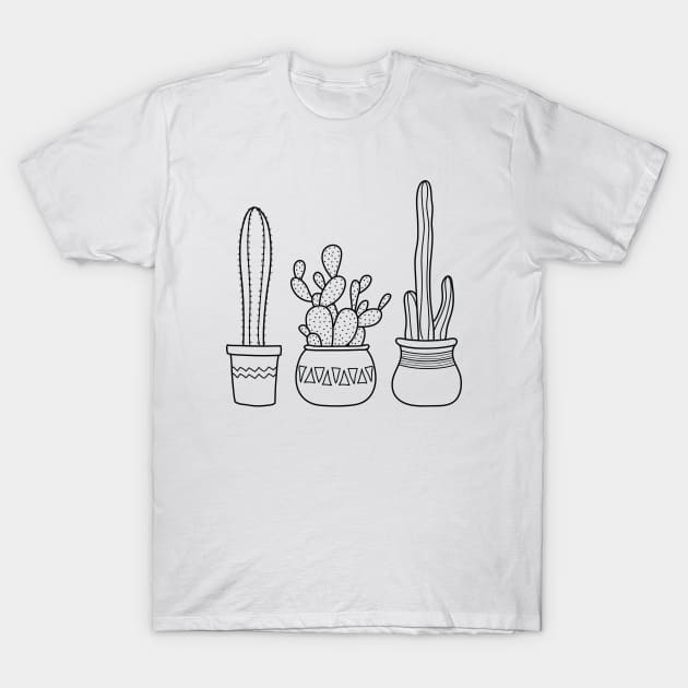 Cacti in pots illustration - black T-Shirt by sziszigraphics